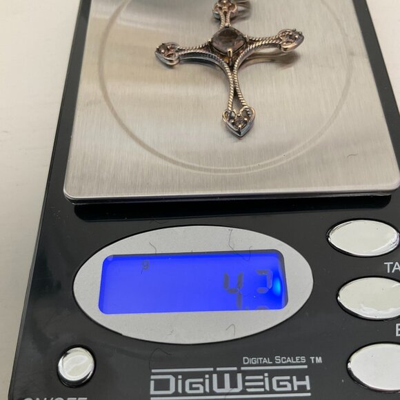 Vintage Smoky Quartz sterling and vermeil ornate cross pendant - Picture 6 of 6